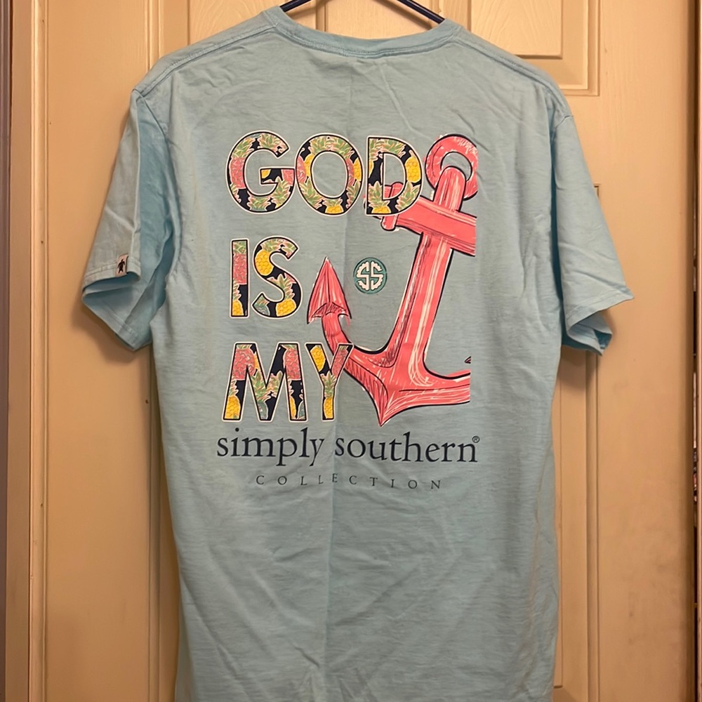 Simply Southern Light Blue Tee with Pink Anchor